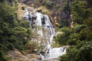 High waterfall in pure nature in Sri Lanka